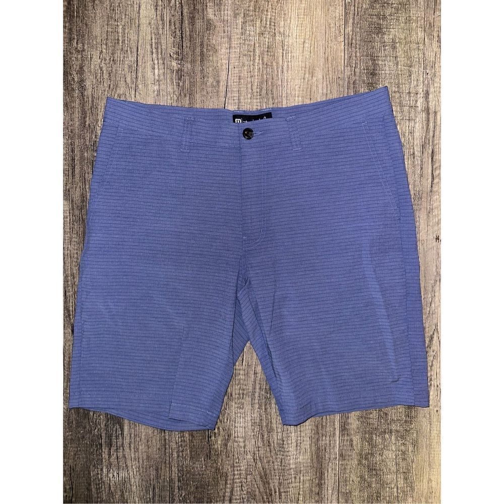 Travis Mathew Beck Golf Shorts Mens 36 Casual Stretch Blue Stripes